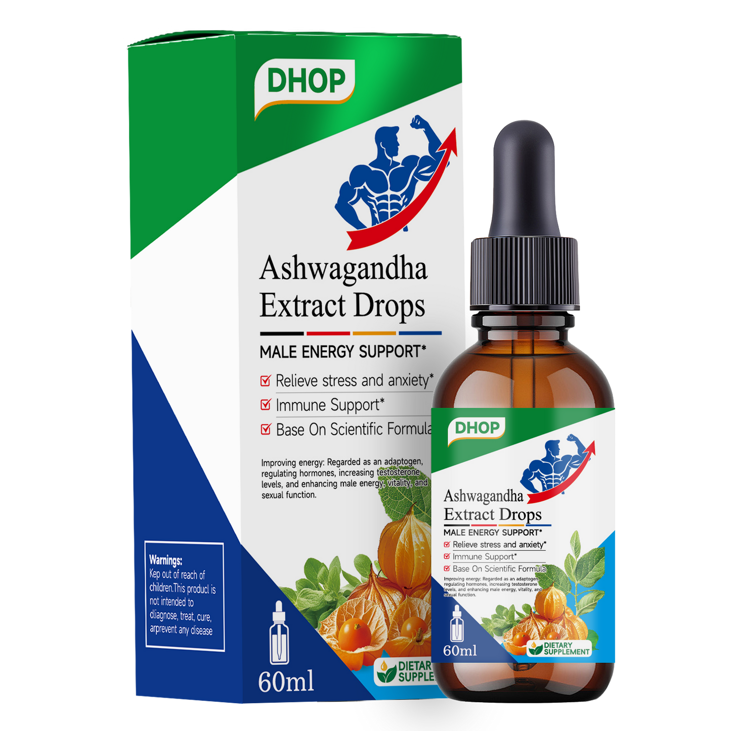 Gouttes liquides d'Ashwagandha naturelle pour l'énergie masculine