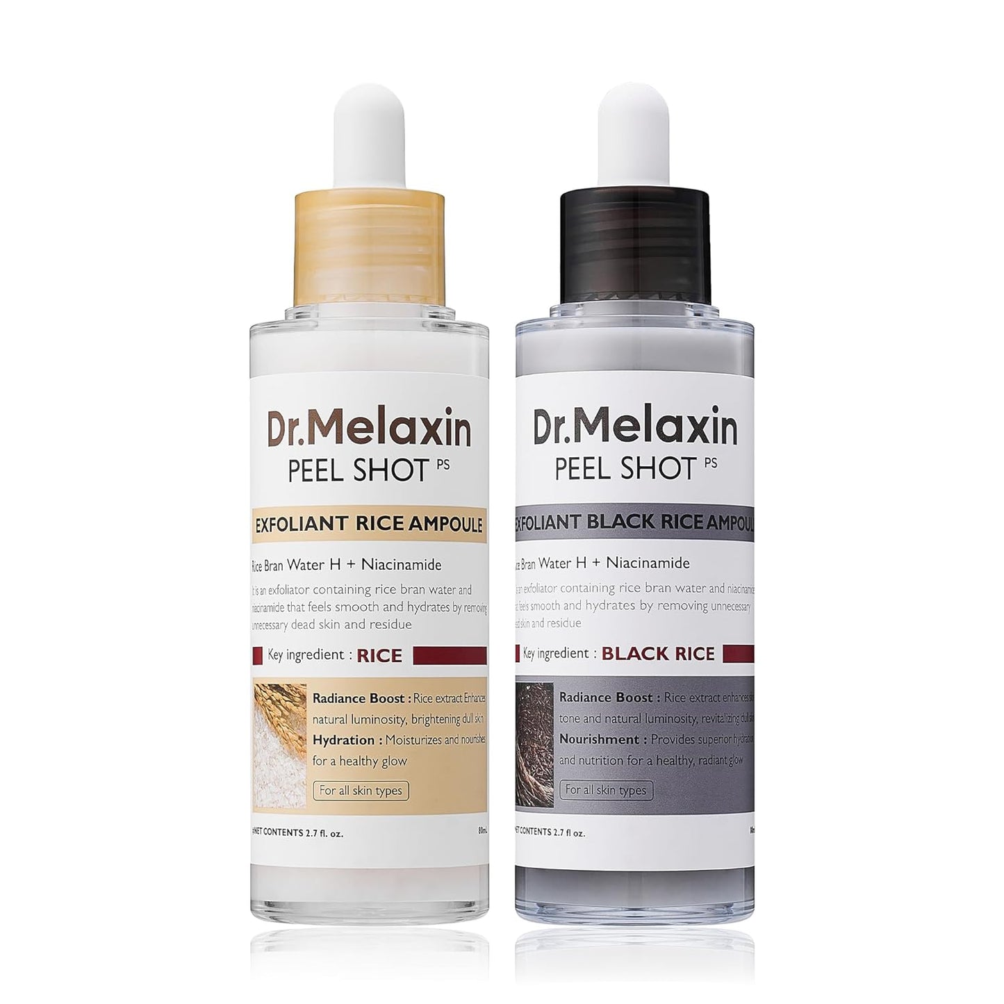 DR.MELAXIN Peel Shot Duo- Ampoule exfoliante au riz noir Shot