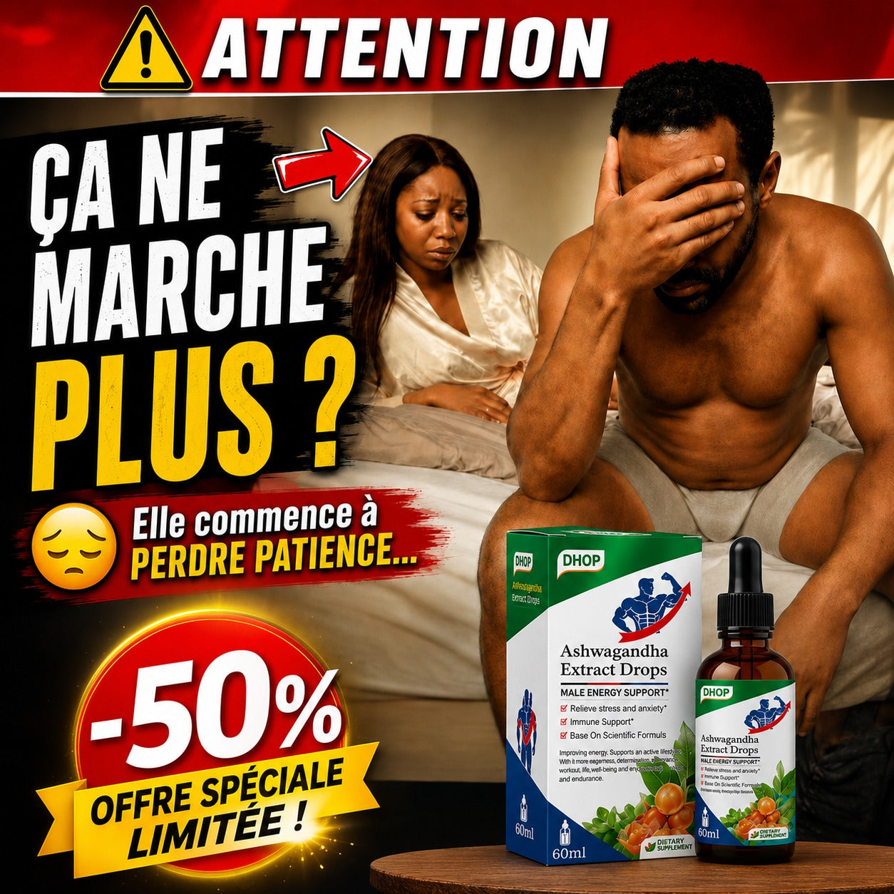 Gouttes liquides d'Ashwagandha naturelle pour l'énergie masculine
