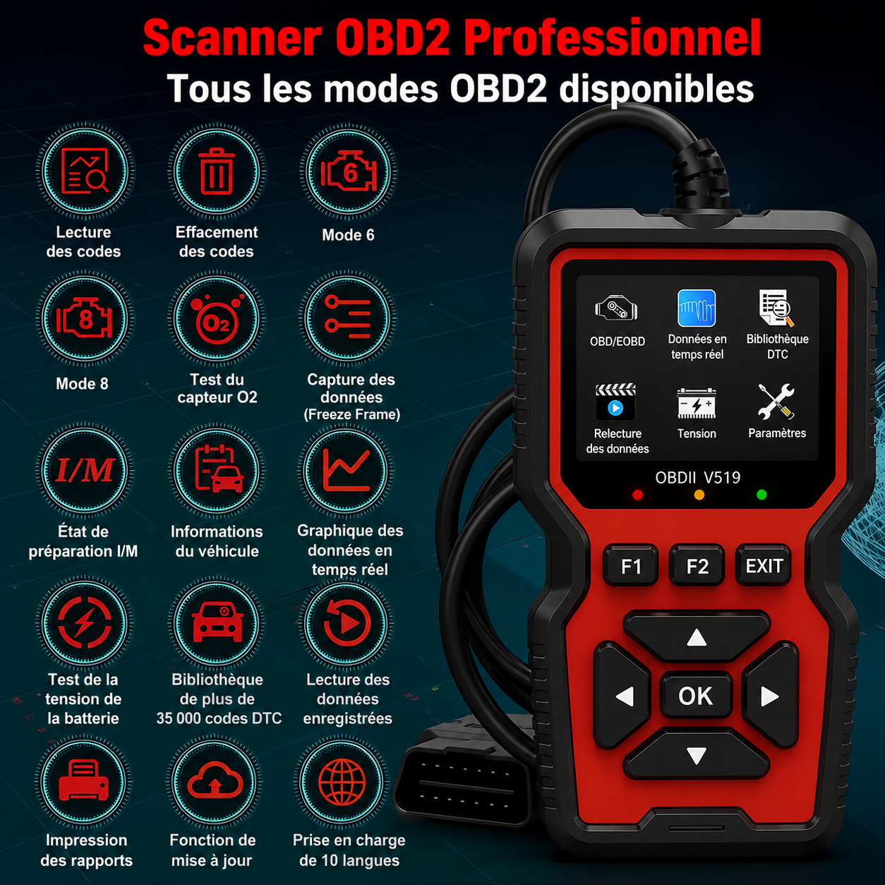 Scanner OBD2 pour voiture - Outil de diagnostic automobile